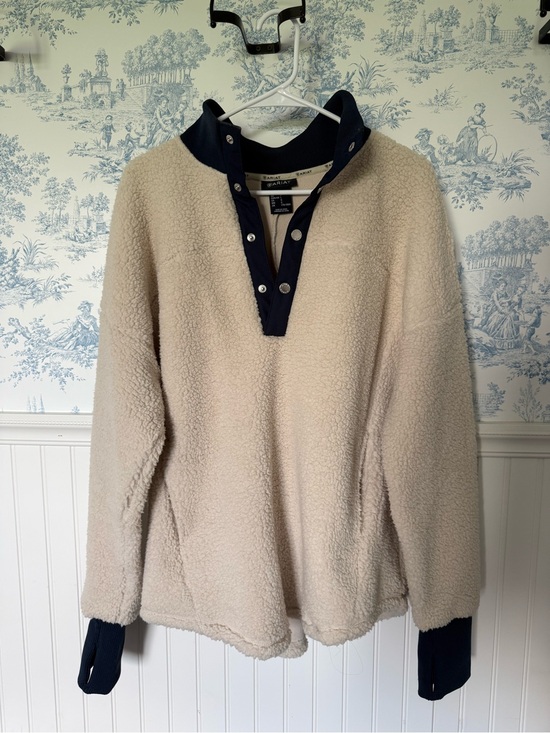 Ariat Sweaters - Ariat Cream Sherpa Button-Up Pullover with Navy Trim